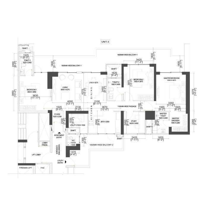 Adani The Marq 3 BHK Floor Plan